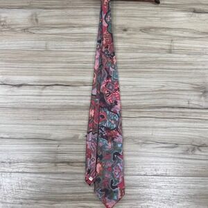 Vintage Bugle Boy USA Mens Abstract Geometric Polyester Necktie Pink Teal 90s